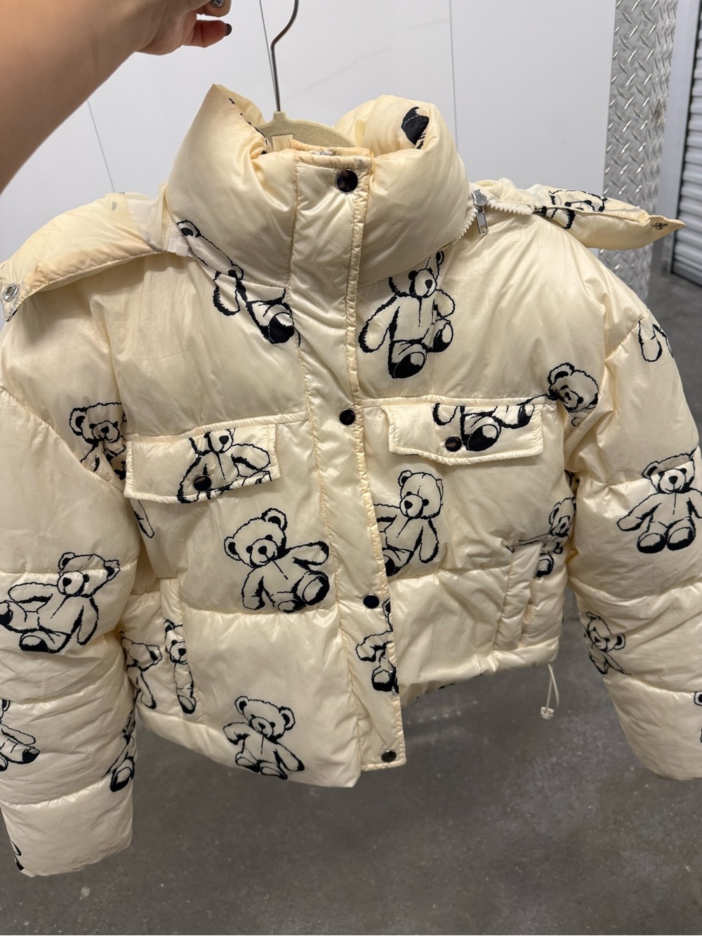 Forever 21 Cream Teddy Print Puffer Jacket